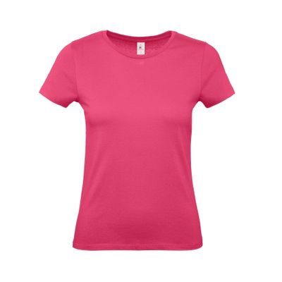 Set van 2x stuks fuchsia roze basic t-shirts met ronde hals voor dames van katoen, maat: L (40)