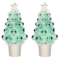 2x Mini kunst kerstboompje mint groen met kerstballen 19 cm