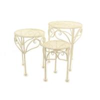 A SET OF 3 WHITE IRON FLOWER TABLES