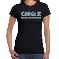 Fout Chique t-shirt met blauw slangenprint  zwart voor dames 2XL  - - thumbnail