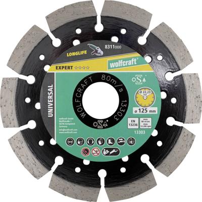 Wolfcraft 8311000 Diamanten doorslijpschijf 125 mm 1 stuk(s) Beton, Klinker, Natuursteen, Puimsteen, Kalkzandsteen