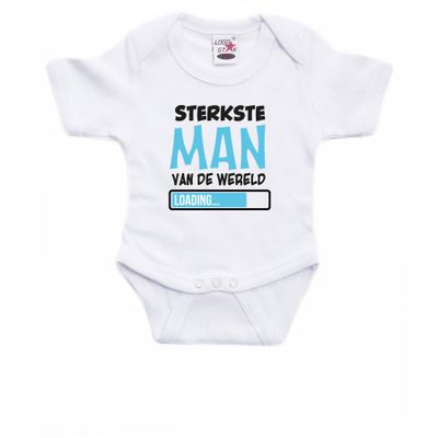 Baby rompertje - Sterkste Man - wit/blauw - babyshower/kraamvisite cadeau