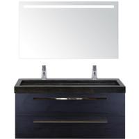 Seville Badmeubelset 120 cm - 2 Laden Black Oak - Wastafel Lucca Enkel met Sence Spiegel