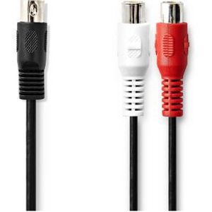 DIN-Audiokabel | DIN 5-Pins Male | 2x RCA Female | Vernikkeld | 0.20 m | Rond | PVC | Zwart | Label