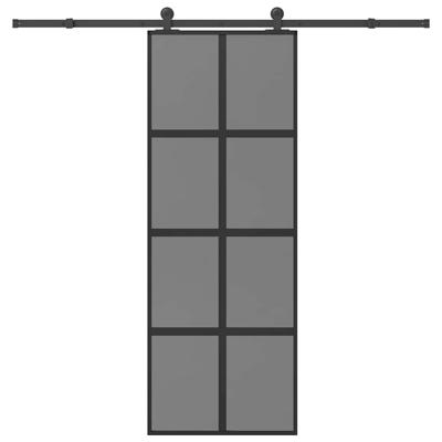 Schuifdeur met beslag 76x205 cm gehard glas en aluminium