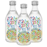 Vivalto Waterfles / drinkfles Summer - 6x - glas - transparant - met RVS dop - 1000 ml