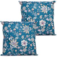 Anna's collection buitenkussen bloem - 2x - blauw/paars - 60 x 60 cm - tuinstoelkussens - thumbnail
