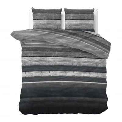 Dekbedovertrek Katoen Flanel - Marcus - Grijs - Tweepersoons (200x200 Cm) - Grijs Flanel - Strepen - Sleeptime - Dekbed-Discounter.nl