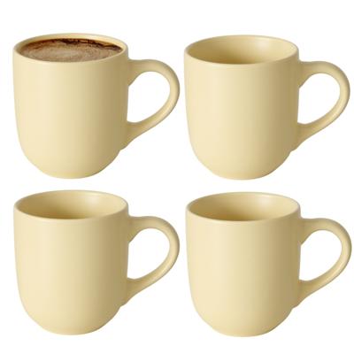 Koffiemokken Paris - 4x stuks - Keramiek - pastel geel - 300 ml - 8 x 10 cm