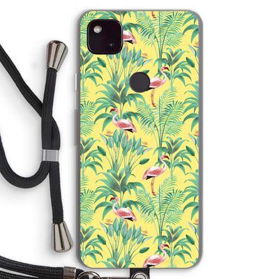Flamingo party: Pixel 4a 5G Transparant Hoesje met koord