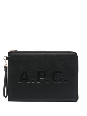 A.P.C. pochette en cuir à logo embossé - Noir