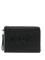 A.P.C. pochette en cuir à logo embossé - Noir - thumbnail