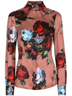 Dolce & Gabbana t-shirt en soie stretch à fleurs - Rose