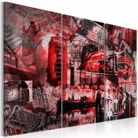 Schilderij - Londen in Rood, 3luik , rood zwart , wanddecoratie , premium print op canvas - thumbnail