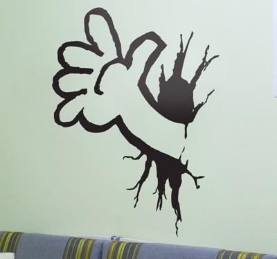 Sticker cartoon arm door muur