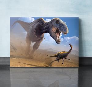 T-rex jacht Canvas schilderij dinosaurus