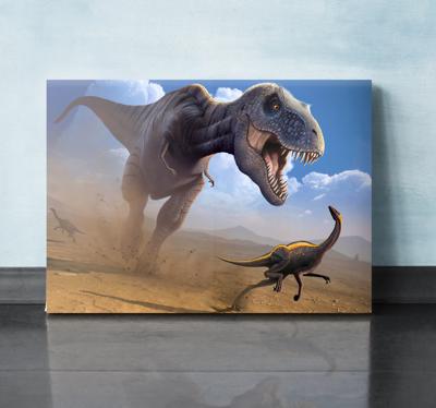 T-rex jacht Canvas schilderij dinosaurus