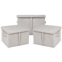 5Five Opbergdoos/box met deksel - 3x - lichtgrijs - L35 x B31 x H25 cm - Stevig karton/polyester