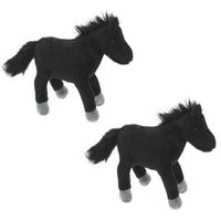 2x Pluche zwarte paarden knuffels 25 cm speelgoed - thumbnail