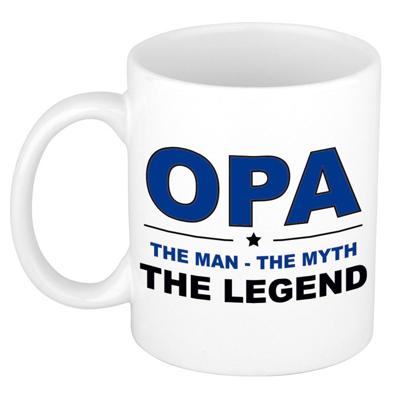 Opa cadeau mok - man myth legend - koffiemok / beker - wit en blauw - 300 ml