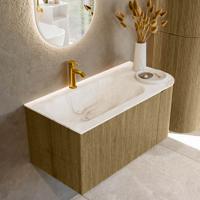 Badmeubel Mondiaz Kurve-Dlux | 95 cm cm | Meubelkleur Dusk | Wastafelkleur Frappe | Solid surface | Wasbak links zijde spoelbak | 1 kraangat