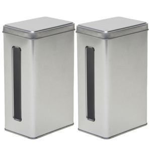 Keuken opbergblik/bewaarblik met venster - 2x - 11 x 7 x 17 cm - Zilver - voorraadblikken/bussen