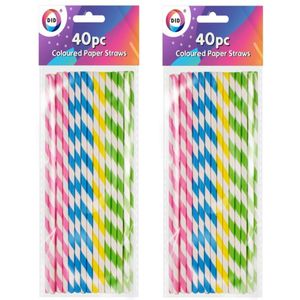 DID Drinkrietjes - papier - set 80x - multicolour kleuren - 20 cm - verjaardag/feestje