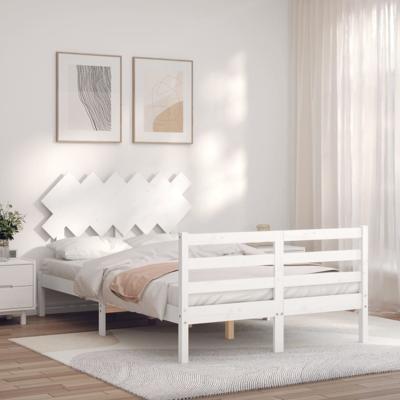 Bedframe met hoofdbord massief hout wit 120x200 cm