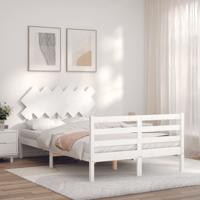 Bedframe met hoofdbord massief hout wit 120x200 cm