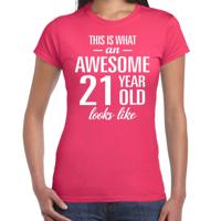 Awesome 21 year / 21 jaar verjaardag cadeau - t-shirt - roze - voor dames