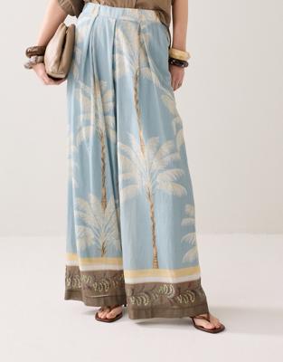 Summum Trousers Palmtree Print Single Border 4s2993-12451 Broek 431 Glacier Blue