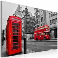 Schilderij - Het leven in Londen, Zwart-Wit/Rood, 3luik, Premium print - thumbnail