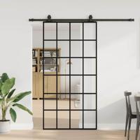 Schuifdeur met beslagset 102x205 cm ESG glas zwart