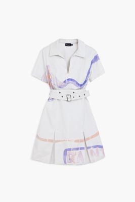 Korte jurk met riem - WHITE - S