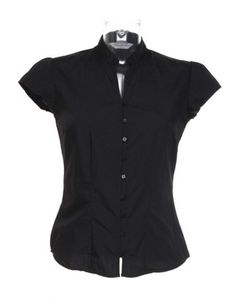 Kustom Kit K727 Tailored Fit Poplin Contintental Blouse Mandarin Collar Cap Sleeve