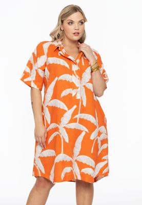 Yoek Jurk met kraag PALM TREE | Oranje | Maat 46/48