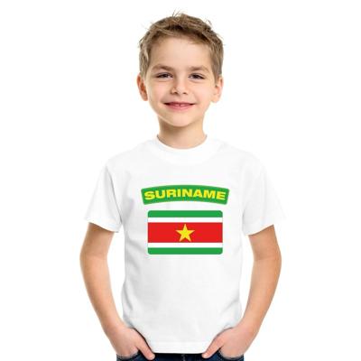 Supporters kleding - t-shirt van vlag Suriname - wit - voor kinderen - korte mouwen - sport