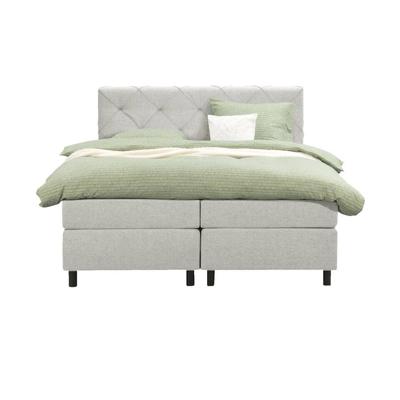 Leen Bakker - Boxspring Liv Geruit - Ecru - 160x200 Cm - Ronde Poot - Stof - Crème