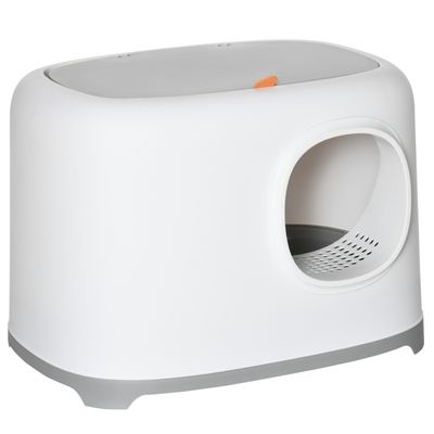 PawHut kattenbak met kap voor katten tot 5 kg kattenbak met deksel gaasbodem kunststof wit 55 x 40 x 39 cm