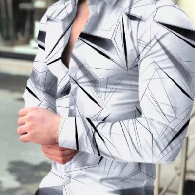 Bon&Bon LEGND Men's Geometric Graphic Long Sleeve Collar Shirt - Black Multicolor-3 / M