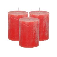 Atmosphera Stompkaars/cilinderkaars - 3x - rood - 7 x 9 cm - middel rustiek model
