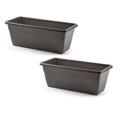 Plantenbak - 2x stuks - antraciet grijs - rechthoekig - 40 x 18 x 15 cm