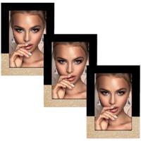 ZEP Fotolijstje - 3x stuks - zwart - goud/glitters - hout - foto 13 x 18 cm - woonaccessoires