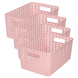 Opbergmand - 4x - Kastmand - rotan kunststof - oud roze - 6 Liter - 19 x 29 x 13 cm