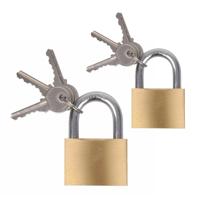 Hangsloten / koffersloten set - 2x stuks - maat 40/50 mm - messing - incl 3 sleutels per slot