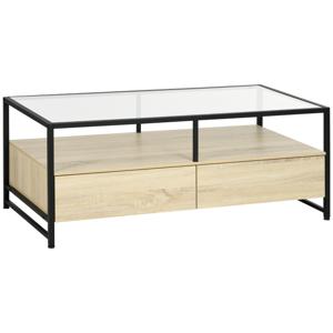 HOMCOM Modern design salontafel, 2 laden, 2 planken, bijzettafel, naturel, zwart