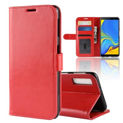 R64 Textuur enkele vouw horizontale Flip lederen Case voor Galaxy A7 (2018) met houder & kaartsleuven & Wallet(Red)