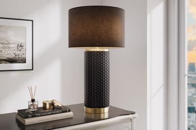Moderne tafellamp ELEGANCIA 70cm zwart gouden keramische ronde stoffen kap - 46010