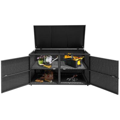 Rotan Terrasbox met een Inhoud van 335 Liter Weerbestendige Gereedschapskist voor Buiten met Deksel en 2 Planken Tuinbox 115 x 60 x 65 cm