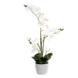 Orchidee bloemen kunstplant in witte bloempot - witte bloemen - H60 cm   -